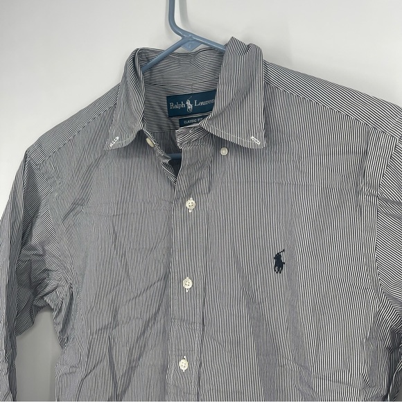 Ralph Lauren Shirt Mens SMALL Black‎ Striped Long Sleeve Button up Pony Size S - Picture 1 of 4